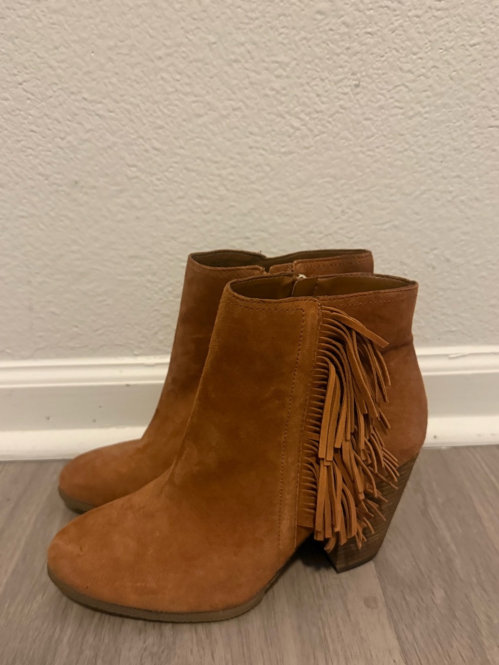 Vince Camuto Fringe Suede Ankle Boots - Tan